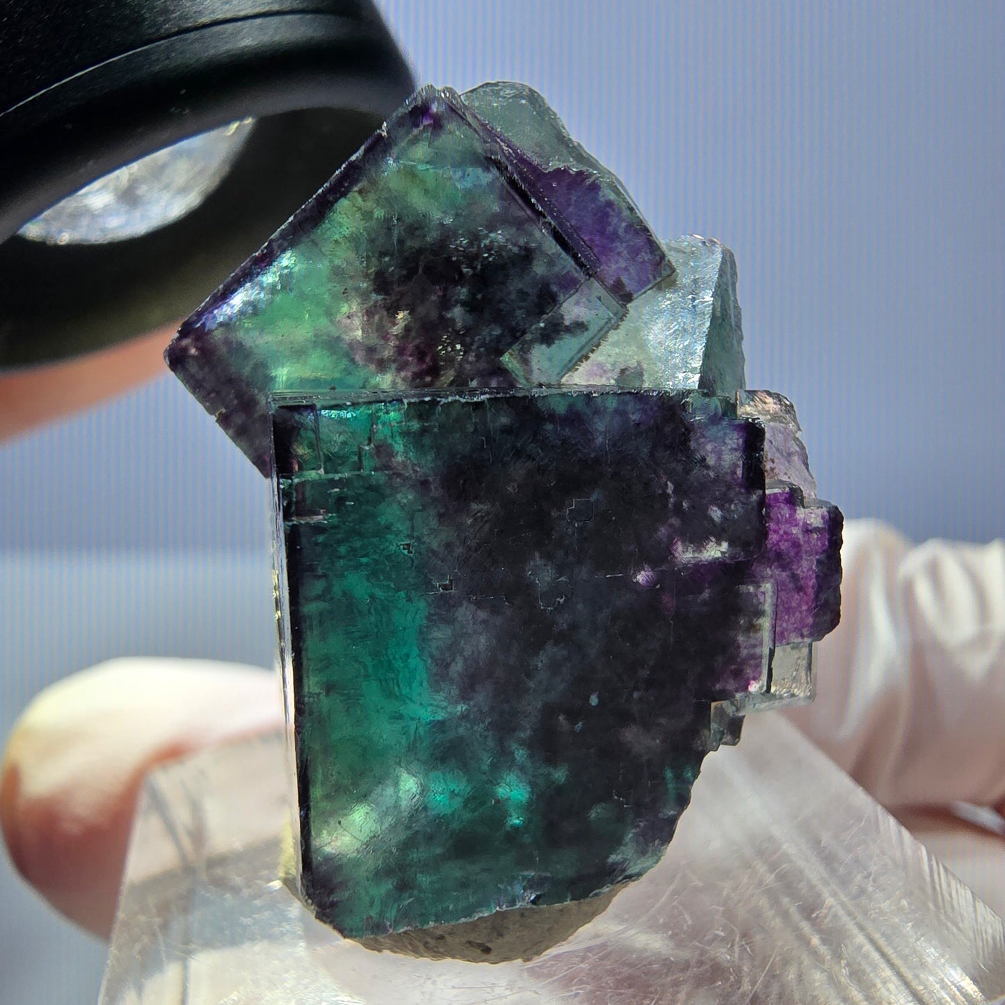 Seltene Phantom Fluorit Würfel Stufe, grün lila Okorusu, Namibia 28*27*15mm