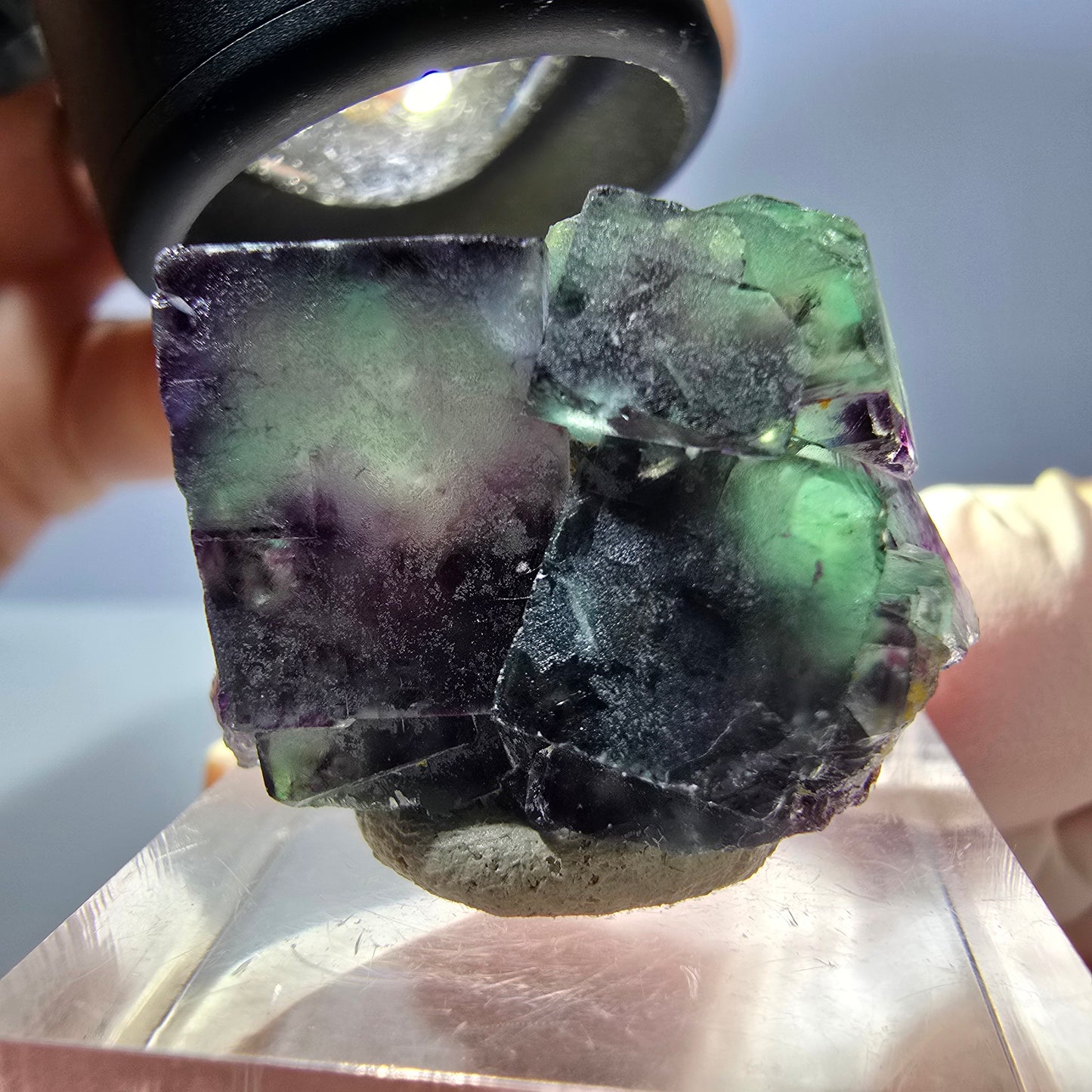 Seltene Phantom Fluorit Würfel Stufe, grün lila Okorusu, Namibia 28*18*19mm