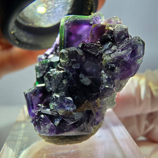 Rare spécimen cubique de fluorite fantôme, vert-violet, Okorusu, Namibie, 34*31*14 mm 