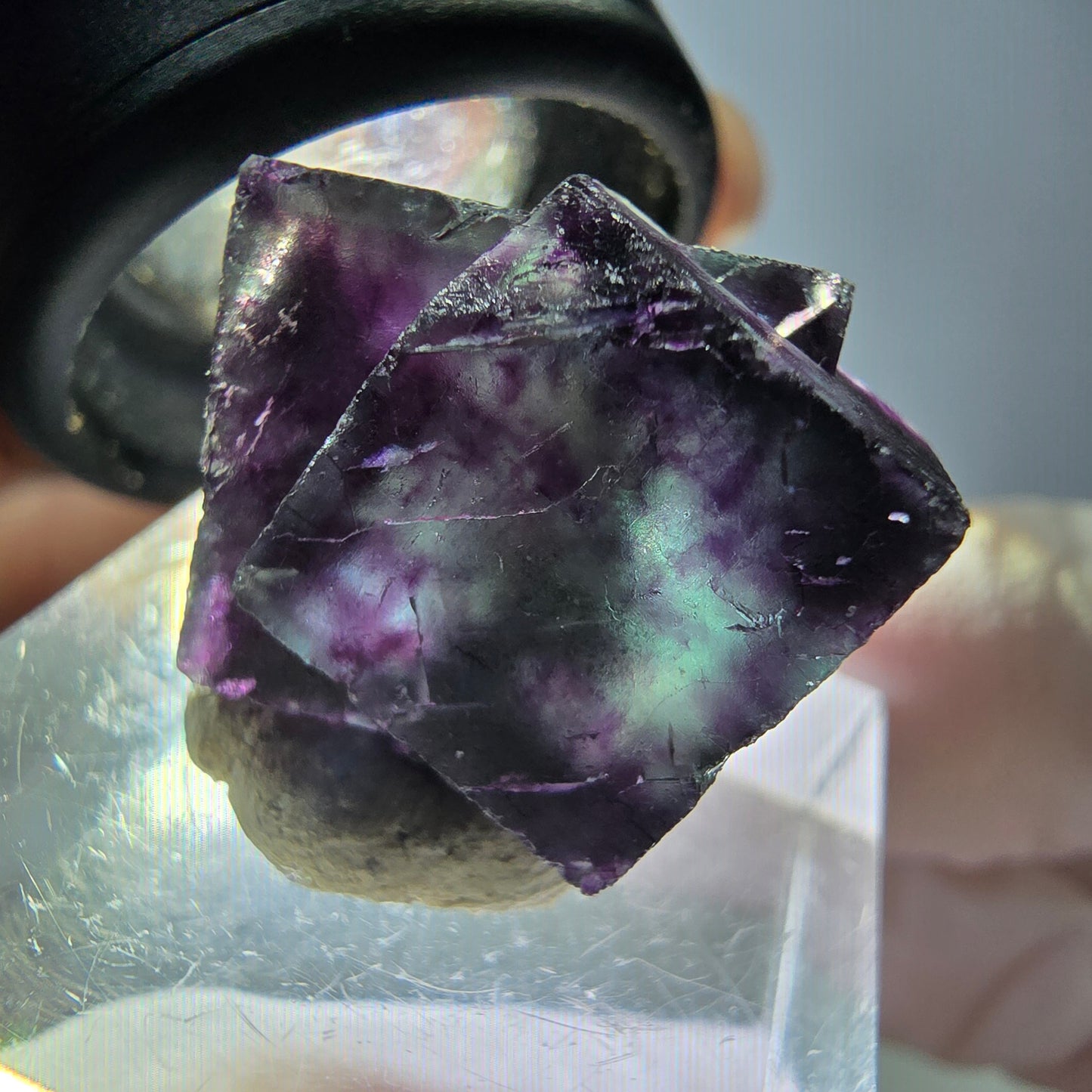 Seltene Phantom Fluorit Würfel Stufe, grün lila Okorusu, Namibia 25*17*15mm