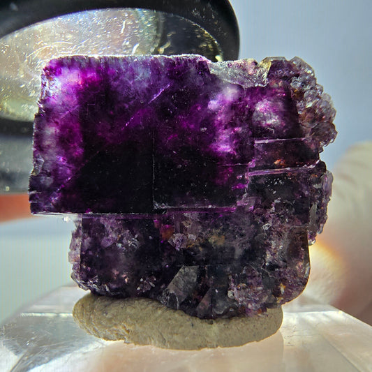 Rare spécimen cubique de fluorite fantôme, vert-violet, Okorusu, Namibie, 24 x 23 x 16 mm 