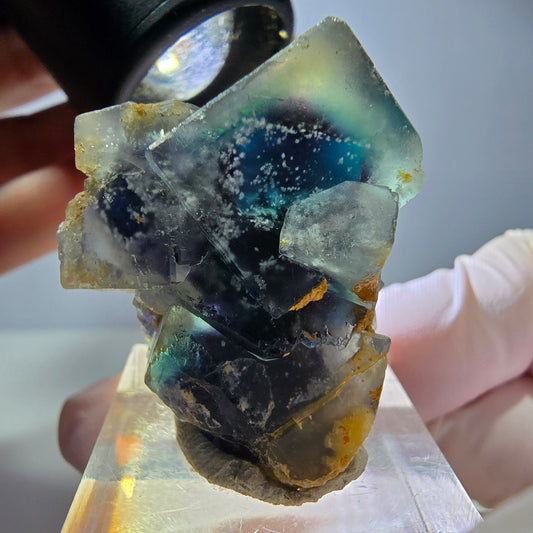 Rare spécimen de fluorite fantôme en forme de cube, vert-violet, Okorusu, Namibie, 34*27*18 mm 