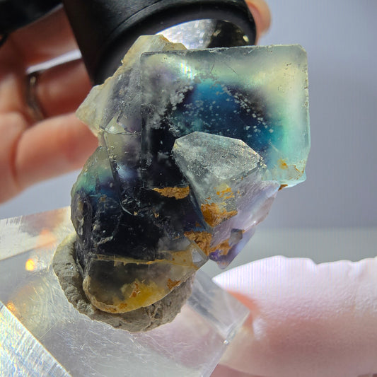 Rare spécimen de fluorite fantôme en forme de cube, vert-violet, Okorusu, Namibie, 34*27*18 mm 