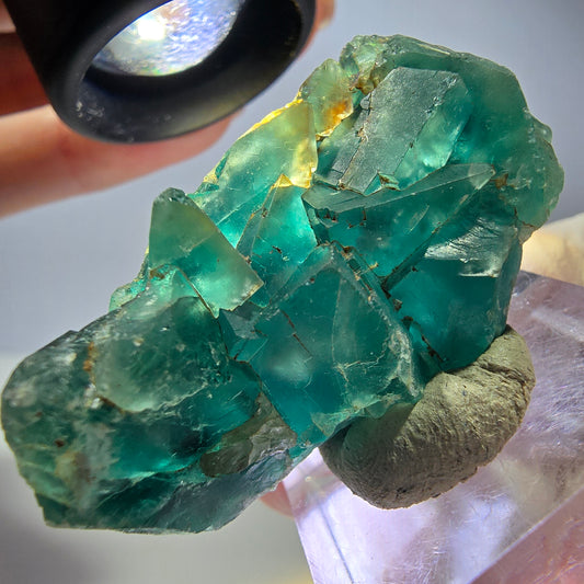 Rare spécimen de cube de fluorite fantôme, vert-violet, Okorusu, Namibie, 48*23*16 mm 