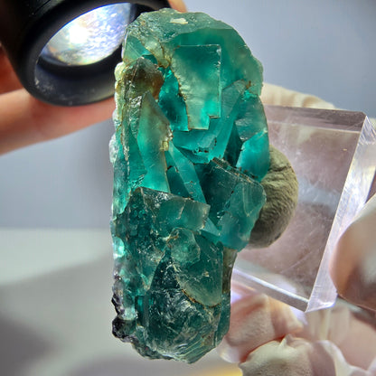 Seltene Phantom Fluorit Würfel Stufe, grün lila Okorusu, Namibia 48*23*16mm