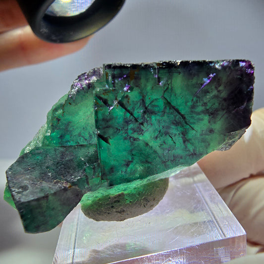 Rare spécimen cubique de fluorite fantôme, vert-violet, Okorusu, Namibie, 50*24*25 mm 