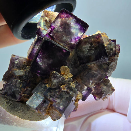Rare spécimen cubique de fluorite fantôme, vert-violet, Okorusu, Namibie, 45*40*21 mm 