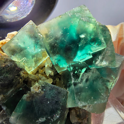 Phantom Fluorit Würfel, Quarz Stufe, grün Okorusu, Namibia 39*32*13mm