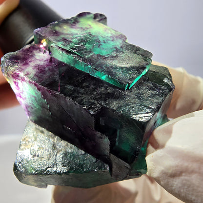 Spécimen de cube de fluorite fantôme, parqueté vert violet Okorusu, Namibie 41*41*25 mm 