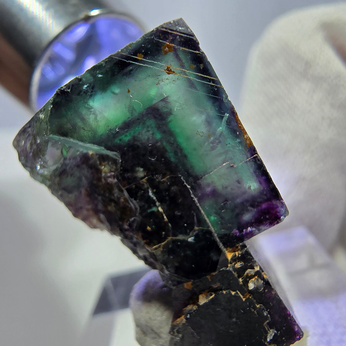 Spécimen zonal de cube de fluorite fantôme, vert violet, Okorusu, Namibie, 30 x 26 x 17 mm 