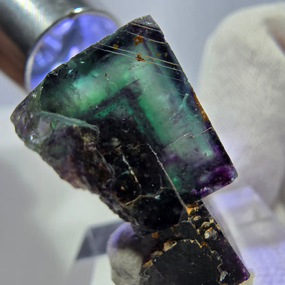 Spécimen zonal de cube de fluorite fantôme, vert violet, Okorusu, Namibie, 30 x 26 x 17 mm 