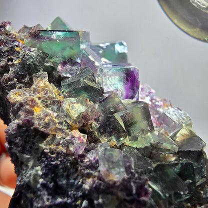 Phantom Fluorite Cube Specimen, double-sided green purple Okorusu Namibia 76*55*41mm 
