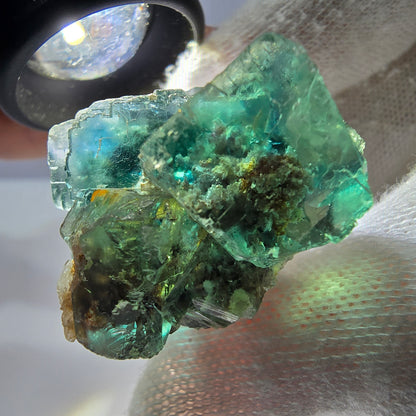Spécimen de cube de fluorite fantôme parqueté vert turquoise Okorusu, Namibie 37*32*22mm 