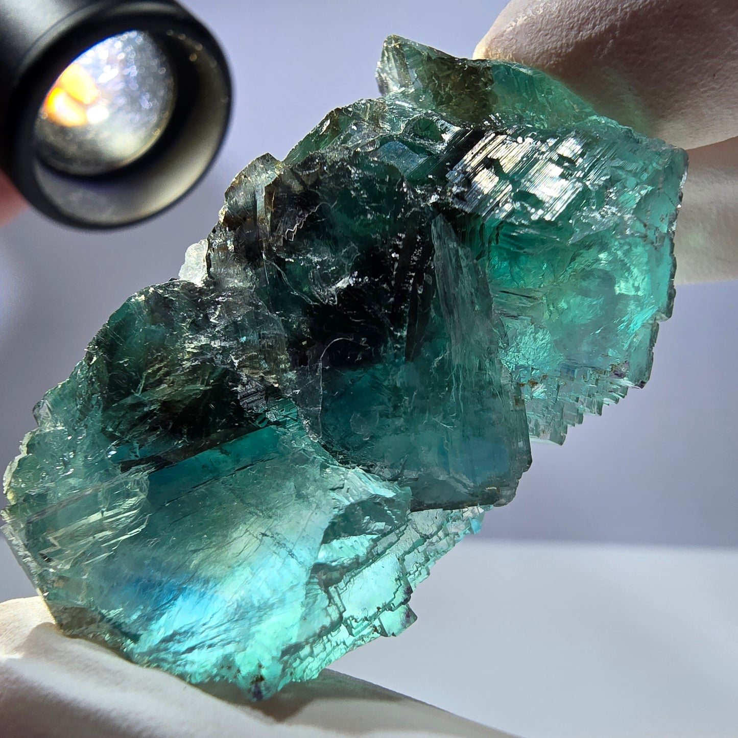 Spécimen de cube de fluorite fantôme transparente, parqueté vert Okorusu, Namibie 49 x 31 x 31 mm 