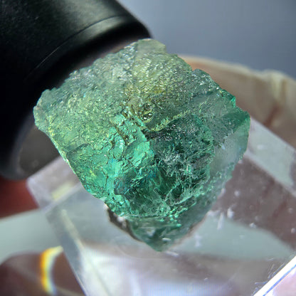 Klarer Phantom Fluorit Würfel parkettiert, grün Okorusu, Namibia 15*14*14mm