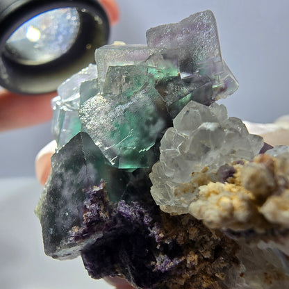 Rare cube de fluorite fantôme, spécimen de quartz vert violet Okorusu Namibie 42*41*24mm 