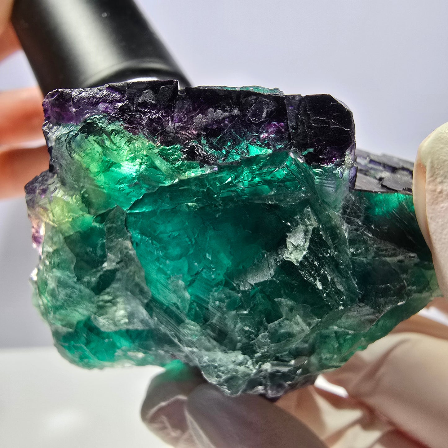 Spécimen de cube de fluorite fantôme vert violet zonal 11:11 Angel Pocket, Namibie 69*53*40mm 