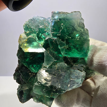 Grand spécimen de cube de fluorite fantôme, vert parqueté Okorusu, Namibie 80*72*49mm 