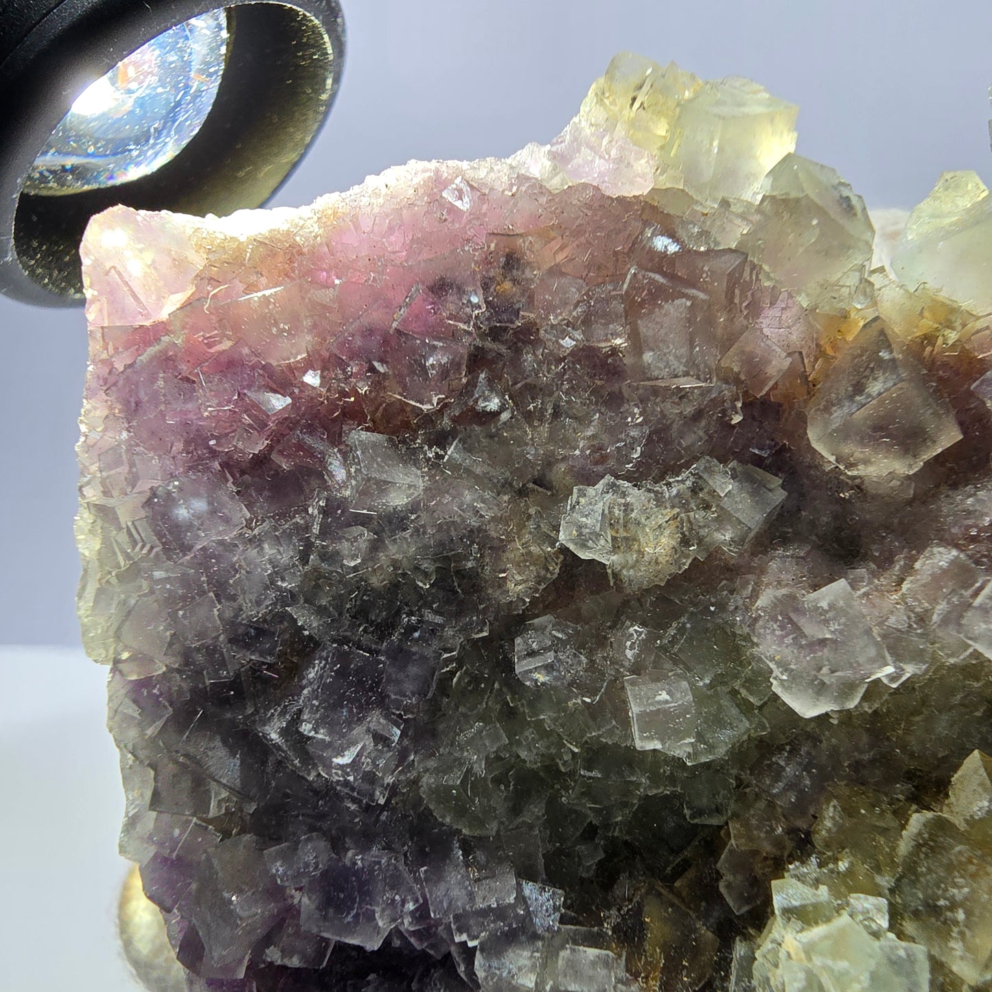 Grand spécimen de cube de fluorite fantôme, double face, vert violet Okorusu Namibie 84*80*27mm 