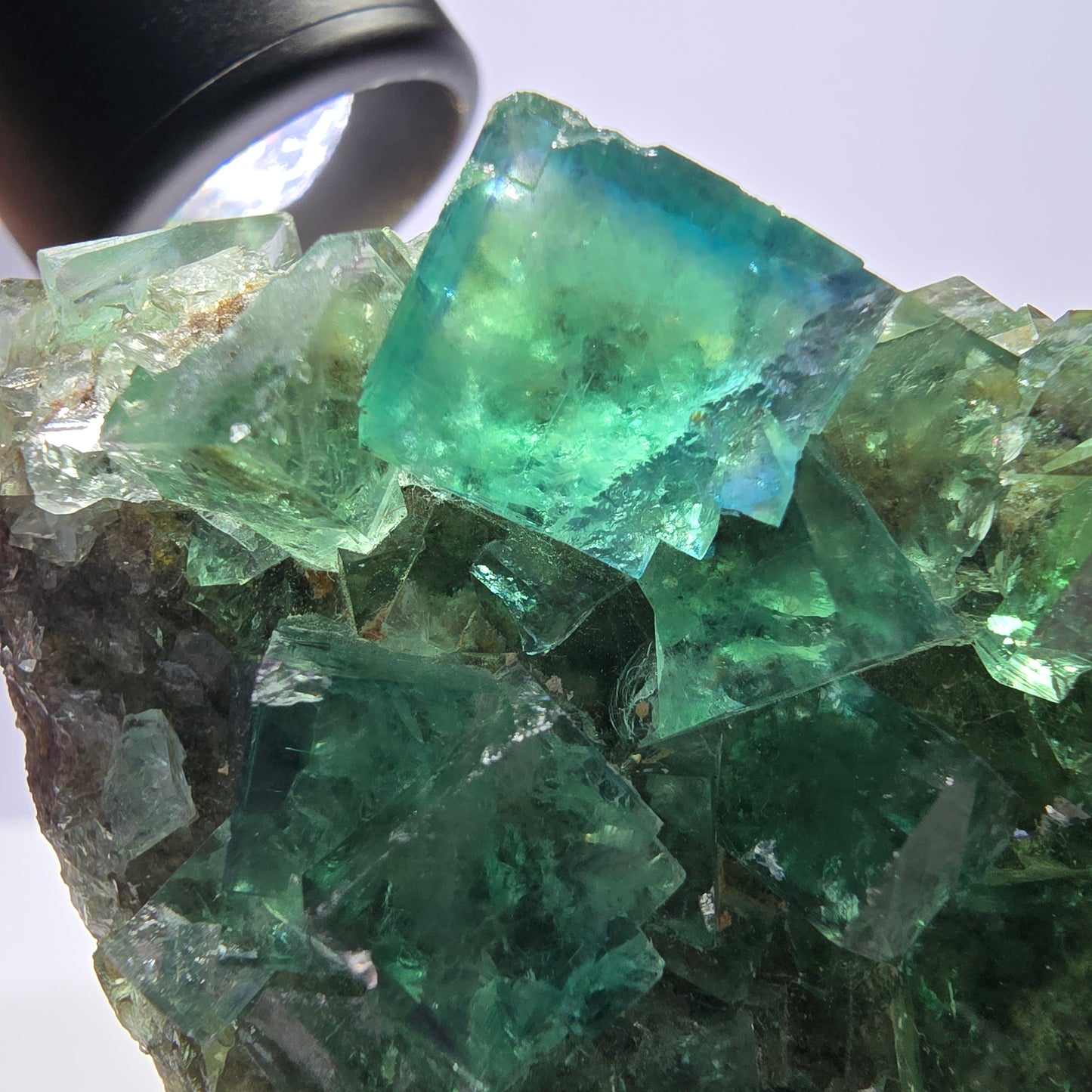 Spécimen de cube de fluorite fantôme transparente, parqueté Okorusu Namibie 95*54*21mm 