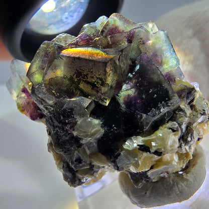 Spécimen de fluorite fantôme colorée, tourmaline scholle, muscovite, Erongo, Namibie, 33 x 29 x 23 mm 
