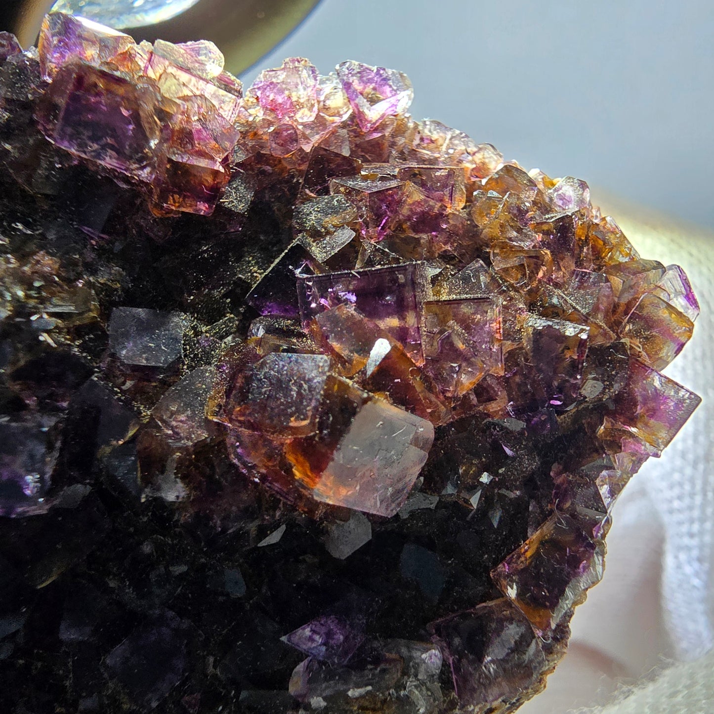 Phantom Fluorit Würfel Stufe doppelseitig lila gelb Okorusu Namibia 79*61*27mm