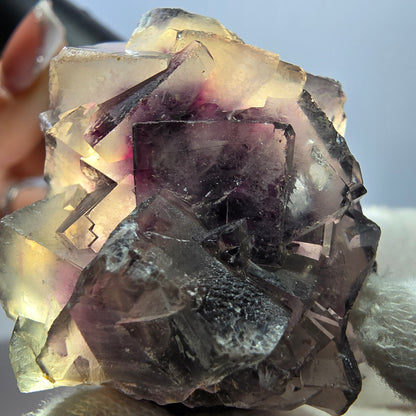 Rare spécimen de cube de fluorite fantôme, violet et blanc, Okorusu, Namibie, 44 x 38 x 26 mm 