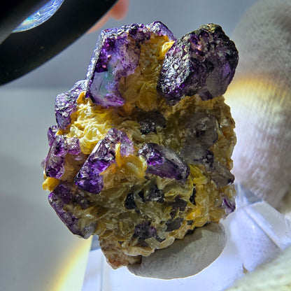 Cube de fluorite fantôme zonal, spécimen de muscovite, Erongo, Namibie, 35 x 26 x 13 mm 