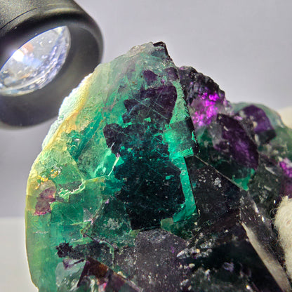 Grand spécimen de cube de fluorite fantôme vert violet zonal 11:11 Angel Pocket, Namibie 80*73*30mm 