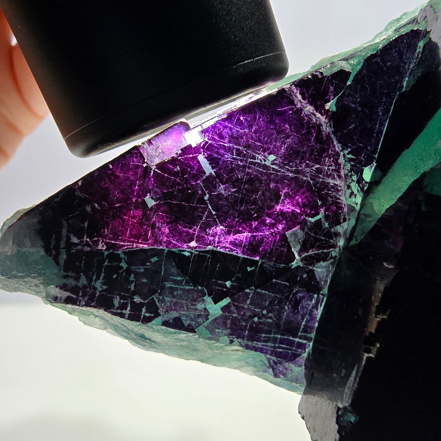 Grand spécimen de cube de fluorite fantôme vert violet zonal 11:11 Angel Pocket, Namibie 103*61*33mm 