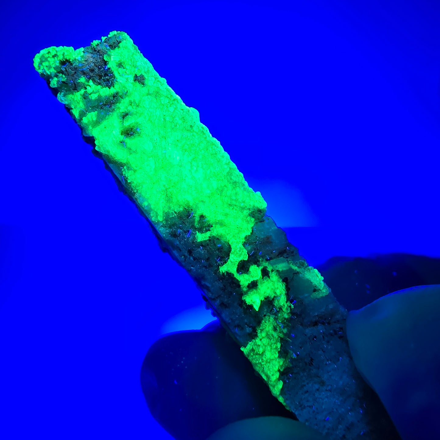 Opale hyalite rare, spécimen d'orthose (minéral UV) Erongo, Namibie 51*9*9mm 