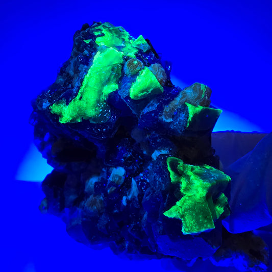 Bunte Phantom Fluorit, Schörl Turmalin, Hyalit Opal, Muskovit Erongo, Namibia 89*69*63mm