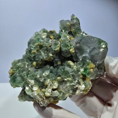 Phantom Fluorit Würfel hexagonal, Muskovit, Hyalit Opal Stufe Erongo, Namibia 122*74*58mm