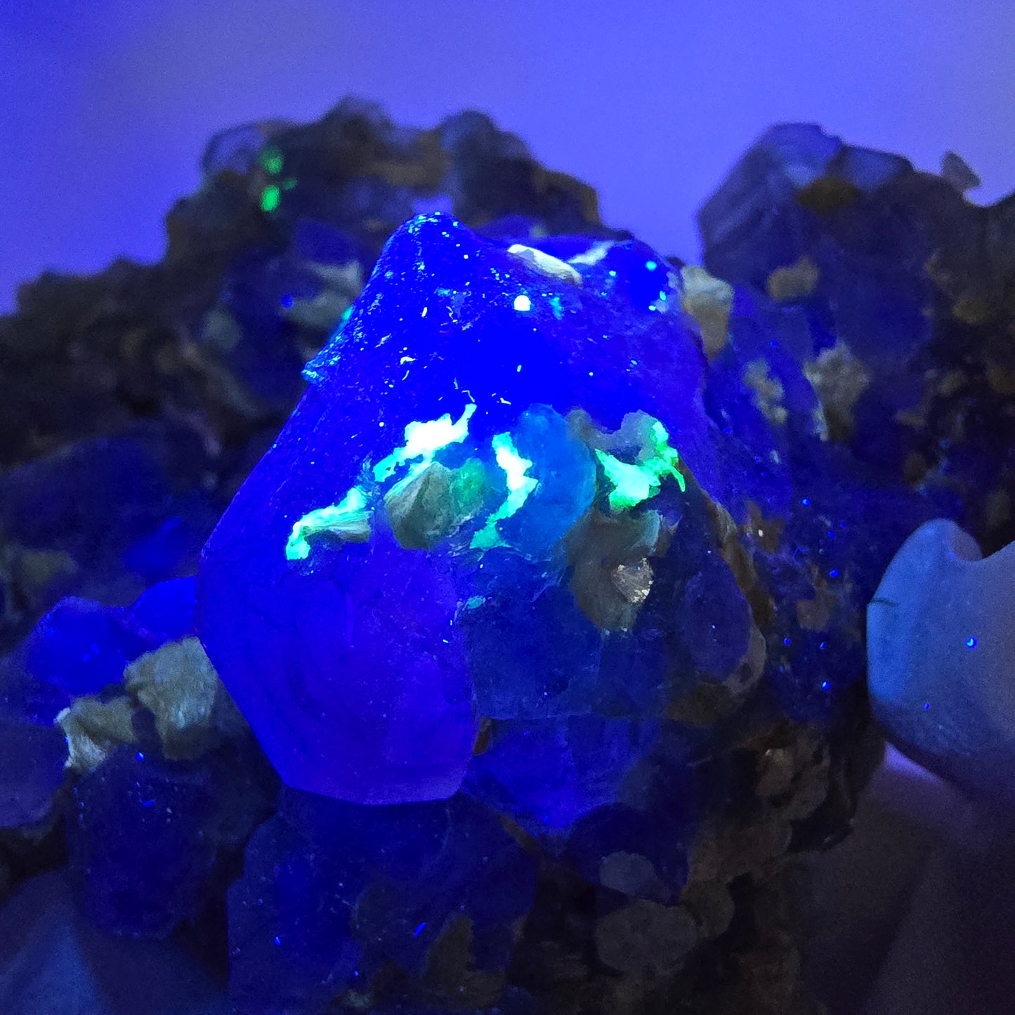 Phantom Fluorit Würfel hexagonal, Muskovit, Hyalit Opal Stufe Erongo, Namibia 122*74*58mm