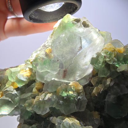 Phantom Fluorit Würfel hexagonal, Muskovit, Hyalit Opal Stufe Erongo, Namibia 122*74*58mm
