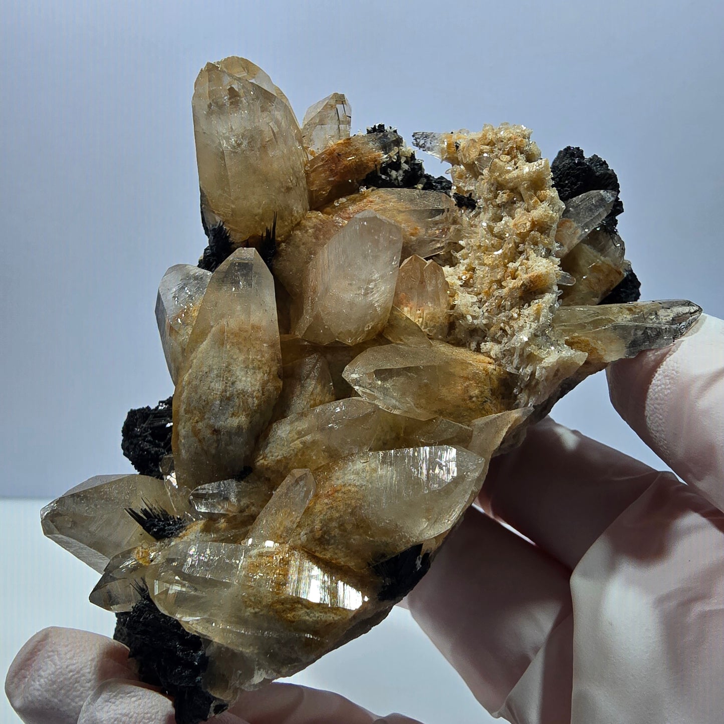 Large schorl tourmaline, smoky quartz specimen Erongo, Namibia 103*68*62mm 