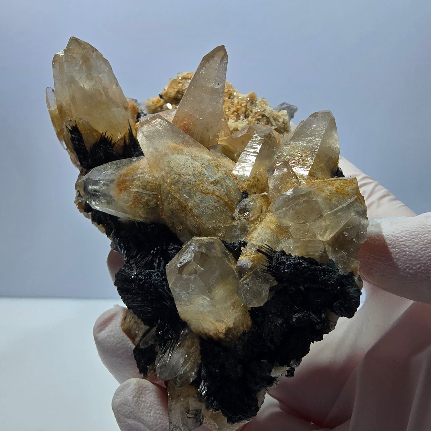 Large schorl tourmaline, smoky quartz specimen Erongo, Namibia 103*68*62mm 