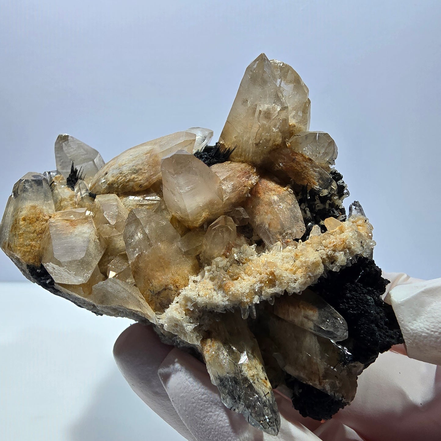 Large schorl tourmaline, smoky quartz specimen Erongo, Namibia 103*68*62mm 