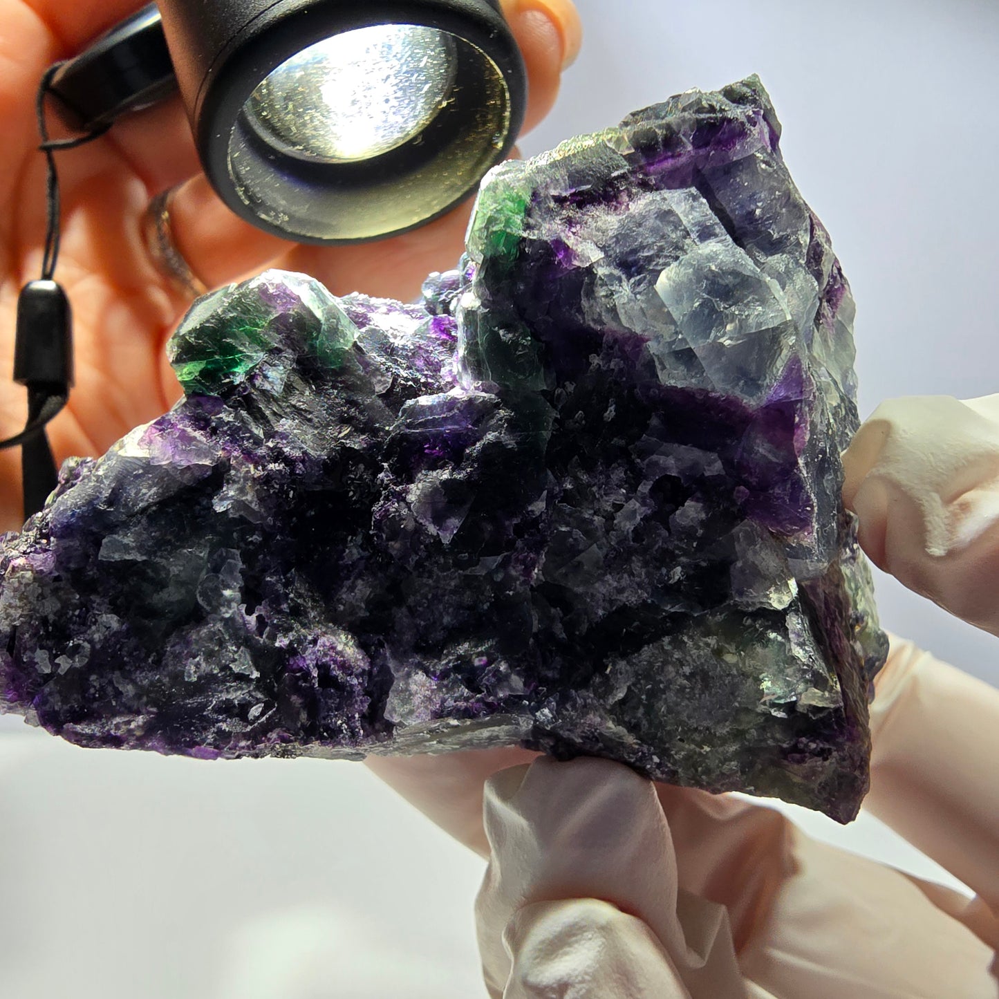 Große Phantom Fluorit Oktaeder Würfel Stufe, grün lila Okorusu, Namibia 85*55*49mm