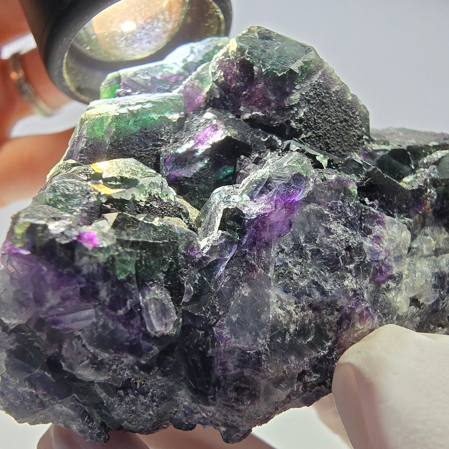 Große Phantom Fluorit Oktaeder Würfel Stufe, grün lila Okorusu, Namibia 85*55*49mm