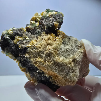 Große Phantom Fluorit, Schörl Turmalin, Hyalit, Muskovit Stufe Erongo, Namibia 89*71*59mm