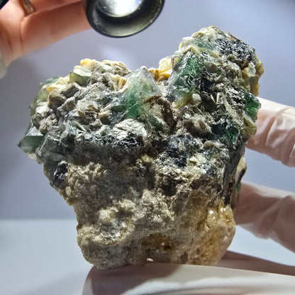 Große Phantom Fluorit, Schörl Turmalin, Hyalit, Muskovit Stufe Erongo, Namibia 89*71*59mm