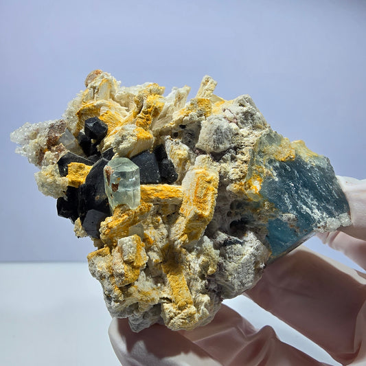 Große Aquamarin, Schörl Turmalin, Hyalit, Orthoklas Stufe Erongo, Namibia 82*75*43mm