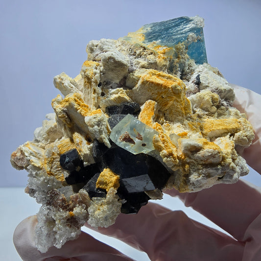 Große Aquamarin, Schörl Turmalin, Hyalit, Orthoklas Stufe Erongo, Namibia 82*75*43mm