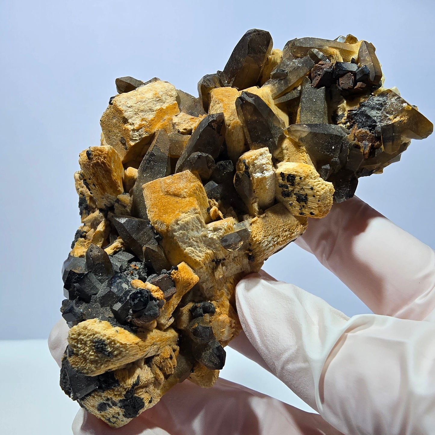 Large smoky quartz, schorl tourmaline, orthoclase specimen, Erongo, Namibia, 108*63*37mm 