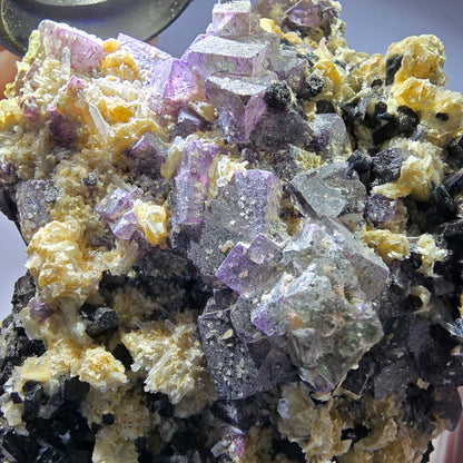 Bunte Phantom Fluorit, Schörl Turmalin, Hyalit Opal, Muskovit Erongo, Namibia 104*101*96mm