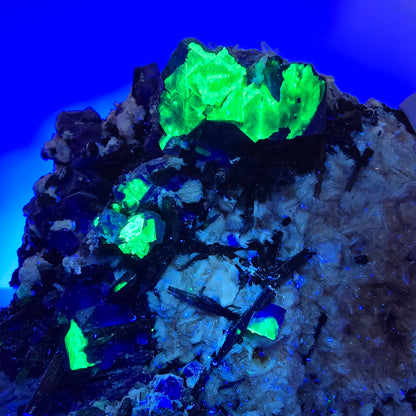 Bunte Phantom Fluorit, Schörl Turmalin, Hyalit Opal, Muskovit Erongo, Namibia 104*101*96mm