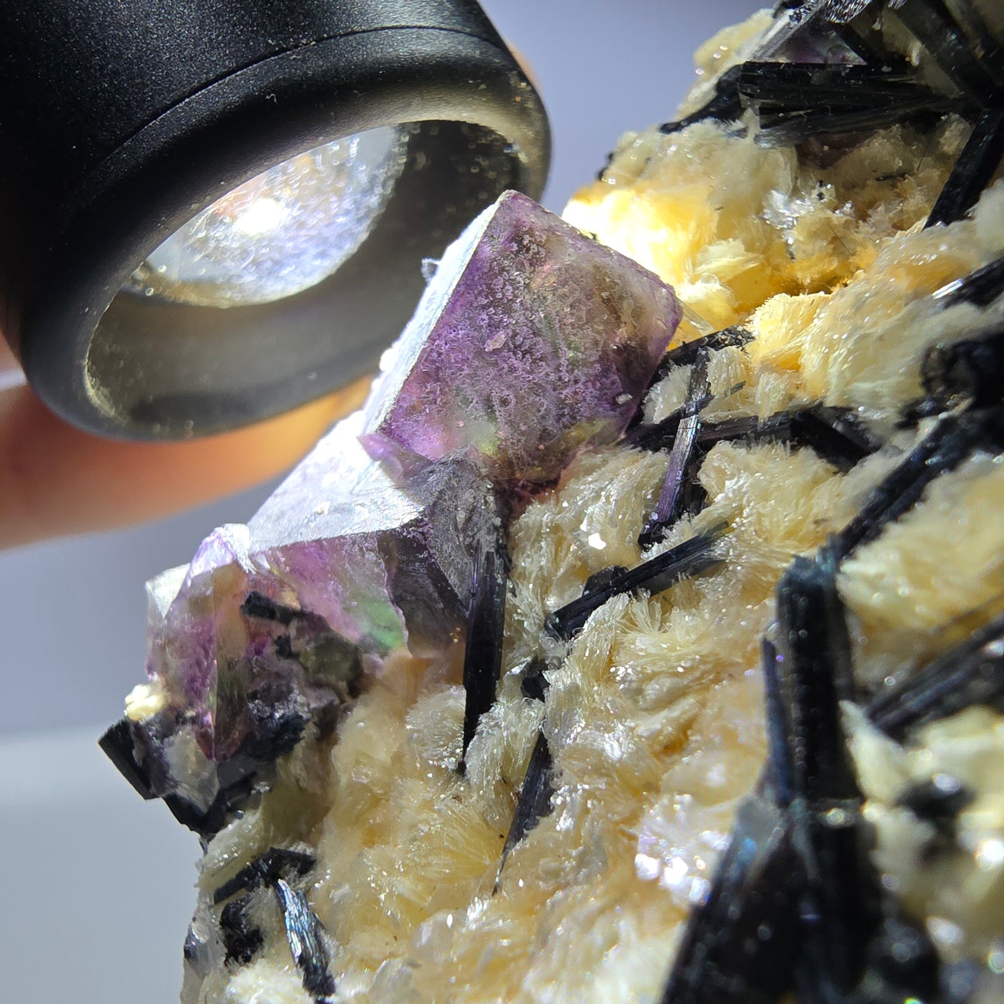 Bunte Phantom Fluorit, Schörl Turmalin, Hyalit Opal, Muskovit Erongo, Namibia 104*101*96mm