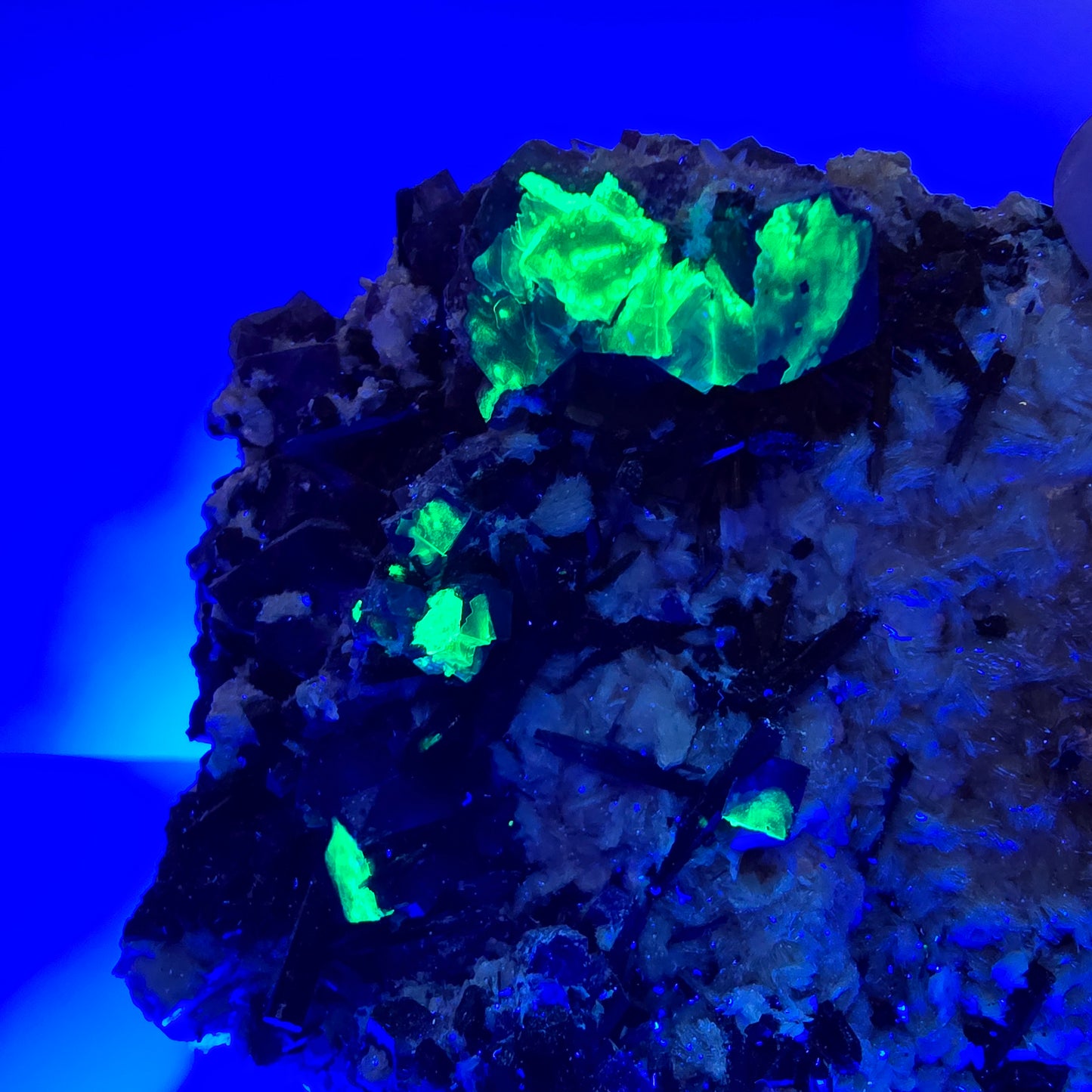 Bunte Phantom Fluorit, Schörl Turmalin, Hyalit Opal, Muskovit Erongo, Namibia 104*101*96mm
