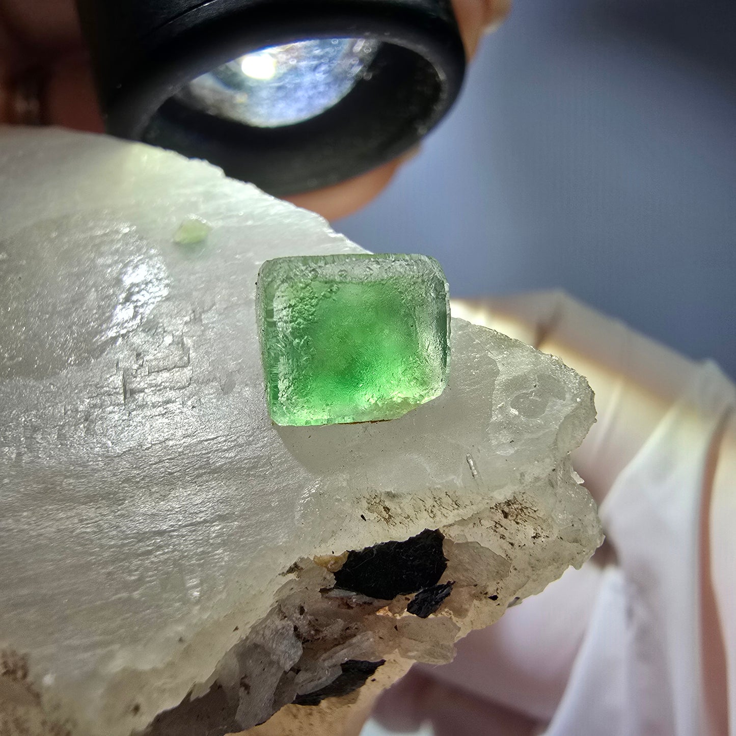 Phantom Fluorit Würfel Rauchquarz,Hyalit Opal Schörl Turmalin Erongo, Namibia 85*60*38mm